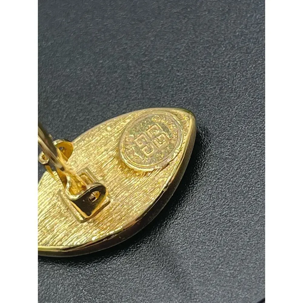 Authenticated Givenchy NY Vintage Black Enamel signed Gold‎ Tone Clip Earrings - Picture 12 of 16